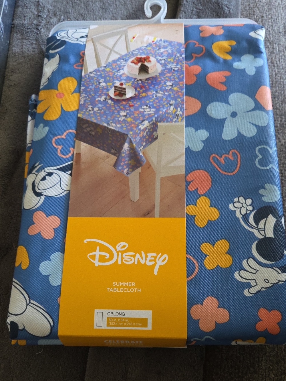 Disney Blue Floral Mickey Tablecloth with Yellow & Pink Accents